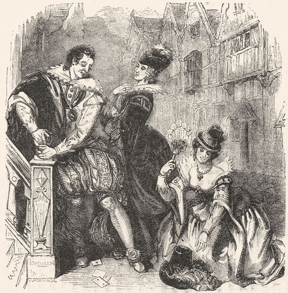 ROMANCE. Man who keeps brace of painted madams 1845 old antique print picture